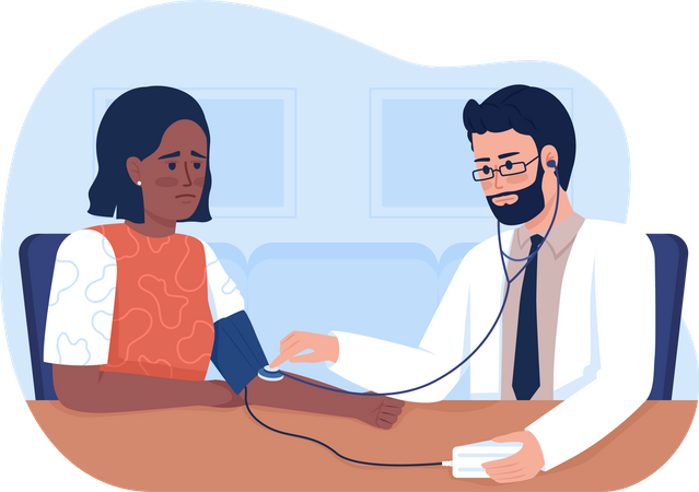 Doctor measuring blood pressure of sad woman  Illustration