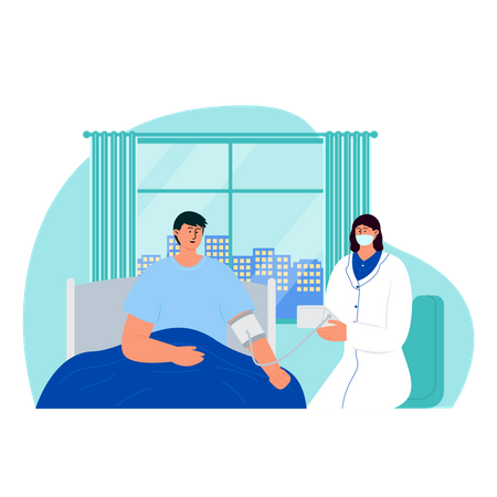 Doctor measuring blood pressure to male patient  Illustration