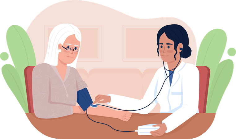 Doctor measuring senior patient blood pressure Illustration