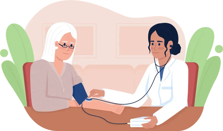 Doctor measuring senior patient blood pressure  Illustration