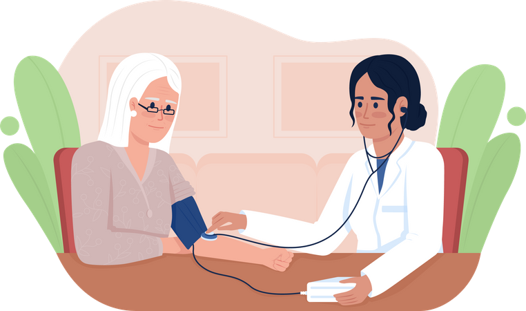 Doctor measuring senior patient blood pressure  Illustration