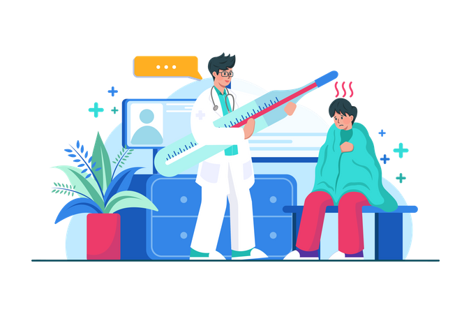 Doctor measuring temperature  Illustration