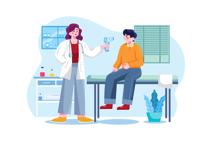 Doctor measuring temperature of the patient  Illustration