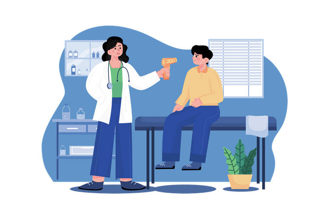 Doctor Measuring Temperature Of The Patient  Illustration