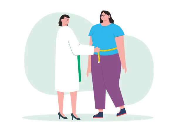 Doctor measuring waist of obese girl Illustration