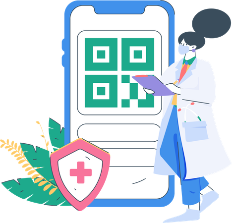 Doctor mostrando código qr para pago  Ilustración