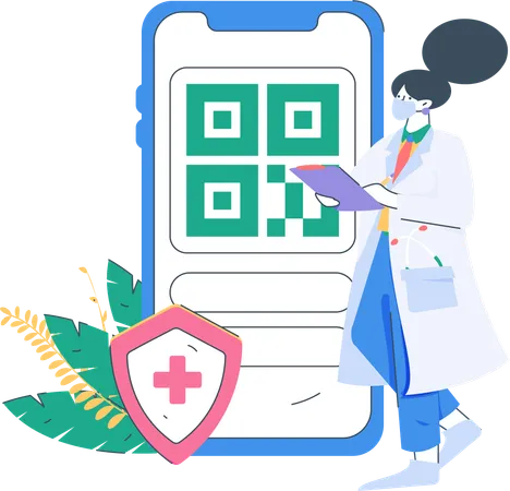 Doctor mostrando código qr para pago  Ilustración