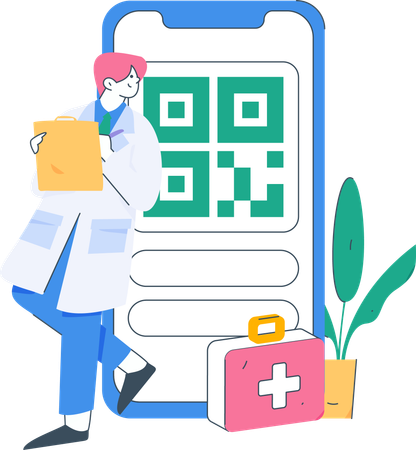 Doctor mostrando código qr para pago  Ilustración