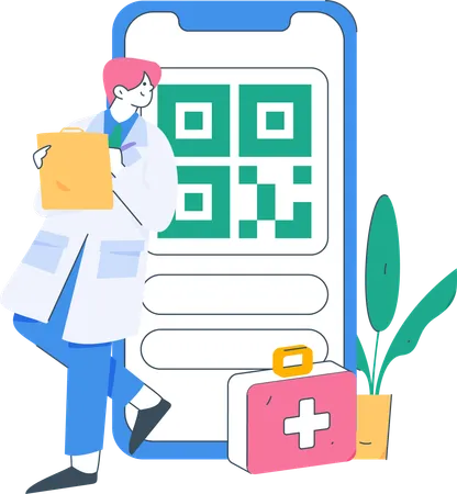 Doctor mostrando código qr para pago  Ilustración