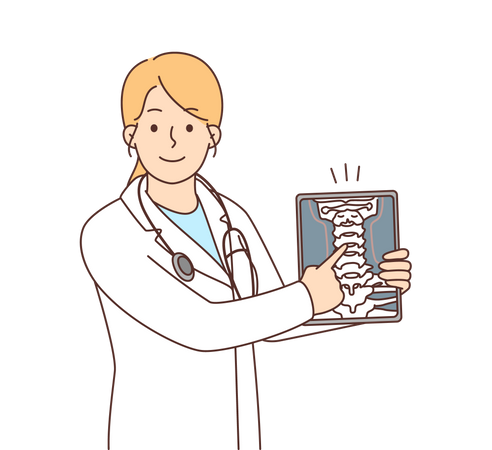 Doctor mostrando informe de rayos x  Ilustración