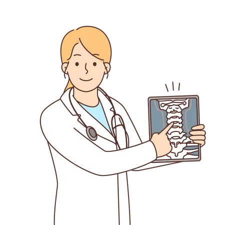 Doctor mostrando informe de rayos x  Ilustración