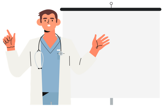 Doctor mostrando pantalla en blanco  Ilustración