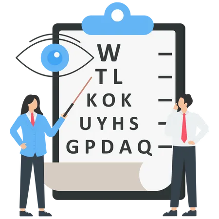 Doctor ophthalmologist showing eye test chart to patient  Illustration
