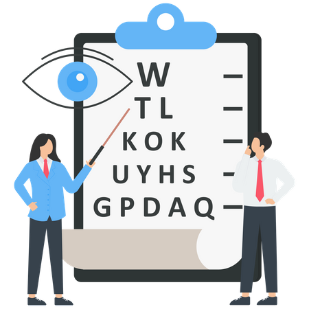 Doctor ophthalmologist showing eye test chart to patient  Illustration