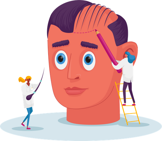 Doctor Painting Markup Lines for Hair Transplantation Procedure  Illustration