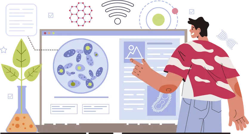 Doctor performs experiment on plants  Illustration