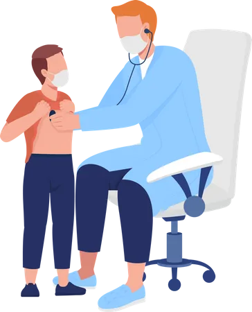 Doctor Performs Lung Assessment For Patient Semi Flat Color Vector Characters Full Body People On White Child Hospital Isolated Modern Cartoon Style Illustration For Graphic Design And Animation Illustration