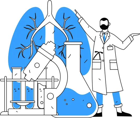 Doctor performs lung experiment through patient's body  Illustration