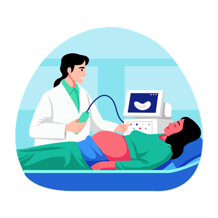 Doctor performs ultrasound for health of new baby  Illustration