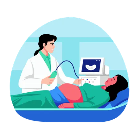 Doctor performs ultrasound for health of new baby  Illustration