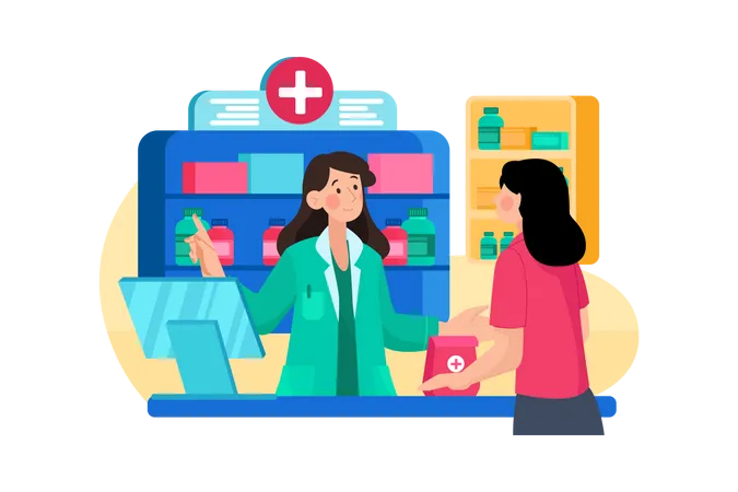 Doctor pharmacist in a drugstore Illustration