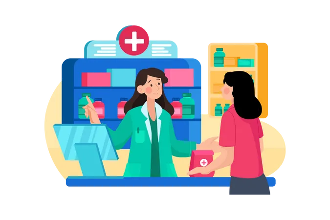 Doctor pharmacist in a drugstore  Illustration