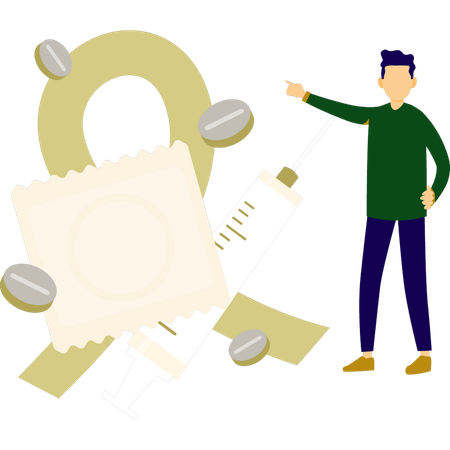 Doctor pointing condom  Illustration