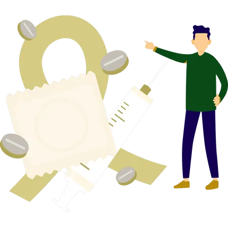 Doctor pointing condom  Illustration