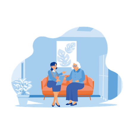 Doctor Practitioner Sitting With Adult Female Patient On Sofa  Illustration