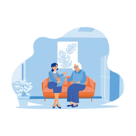 Doctor Practitioner Sitting With Adult Female Patient On Sofa  Illustration