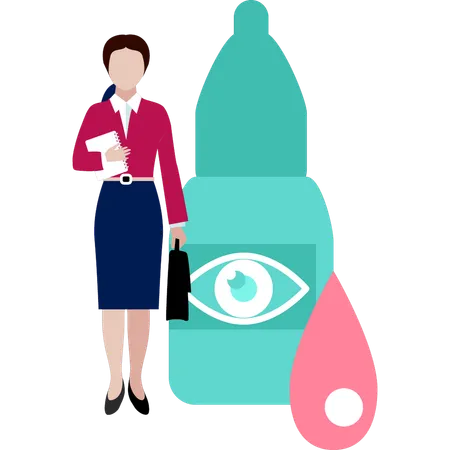 The Girl Is Standing By The Eye Drop Illustration