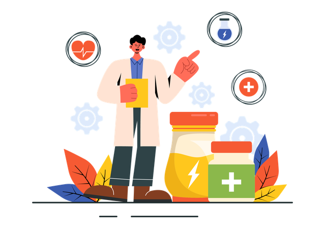 Doctor prescribing energy medicines  Illustration