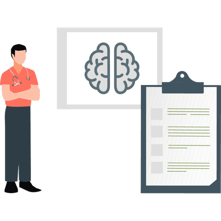 Doctor presenting human brain report  Illustration