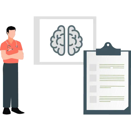 Doctor presenting human brain report  Illustration