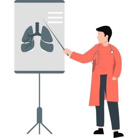 Doctor presenting human diagnosis lungs report  Illustration