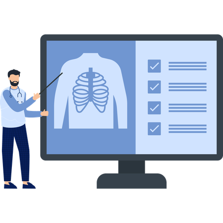 Doctor presenting medical data on a monitor  Illustration