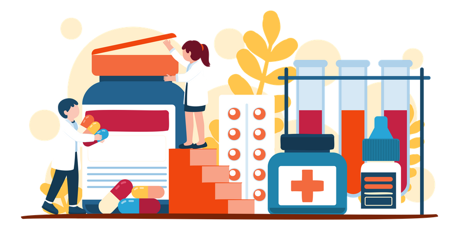 Doctor producing medications  Illustration