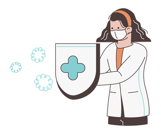 Doctor Protecting Against Viruses with Shield  Illustration