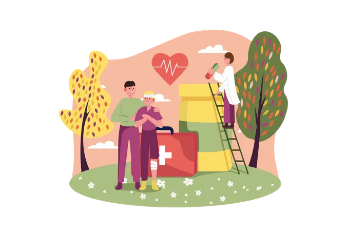 Doctor provides medical support to patient  Illustration