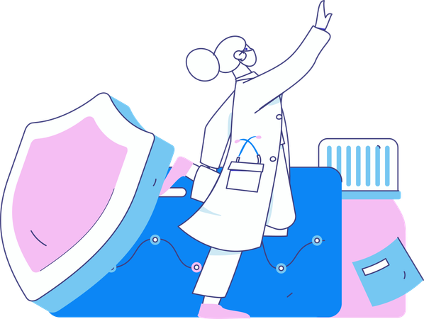 Doctor provides security against health issues  Illustration