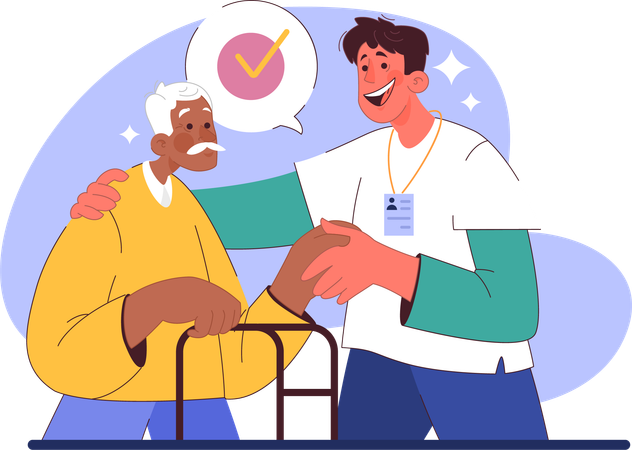 Doctor provides support to old man  Illustration