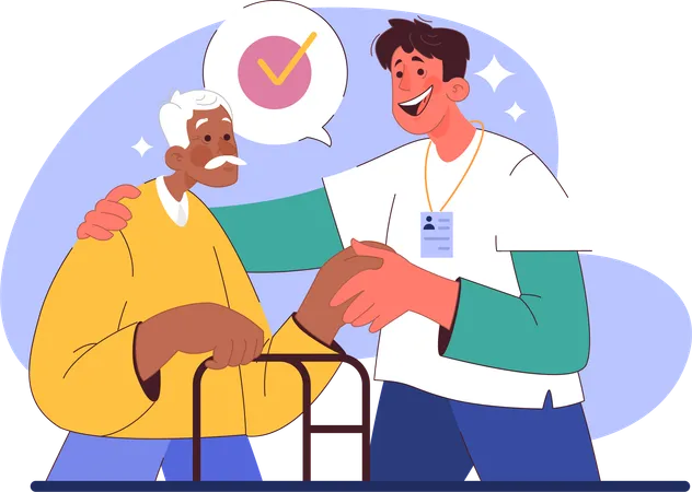 Doctor provides support to old man  Illustration