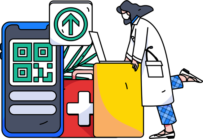 Doctor providing medical help online  Illustration