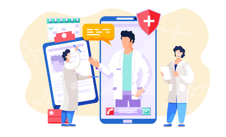 Doctor providing medicine online  Illustration