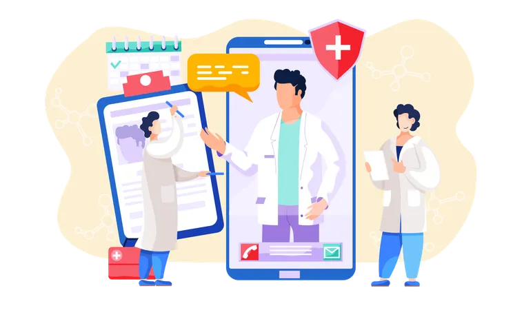 Doctor providing medicine online  Illustration