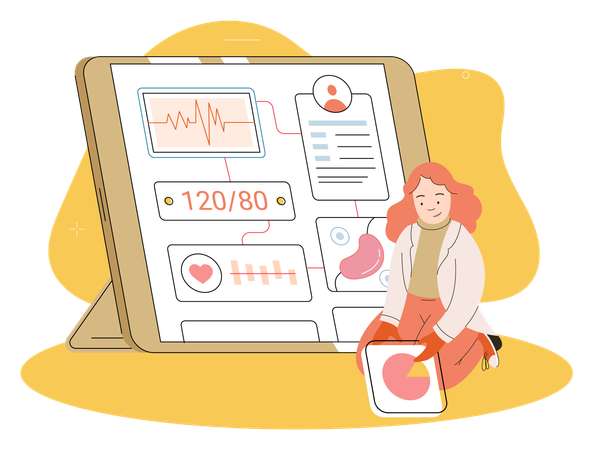 モバイルでオンライン医療サービスを提供する医師  イラスト