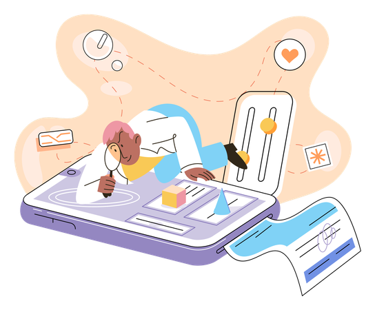モバイルでオンライン医療サービスを提供する医師  イラスト