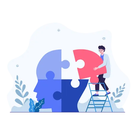 Illustration Of Doctor Putting Together The Puzzle Pieces Of Head Of Mental Health Illustration