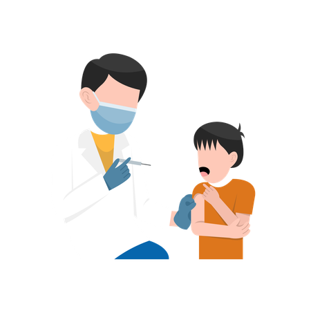 Doctor putting Vaccination to Little Boy  Illustration