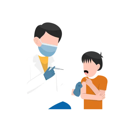 Doctor putting Vaccination to Little Boy  Illustration